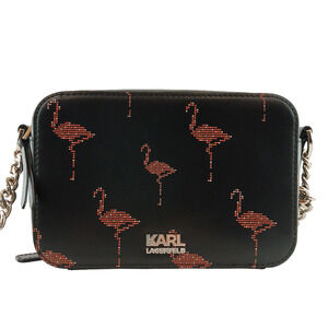 Karl Lagerfeld Crossbody Bag Black Pink Flamingo Studded Chain Strap Purse